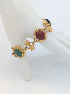 Carved Stone Scarab Bracelet 7.5"